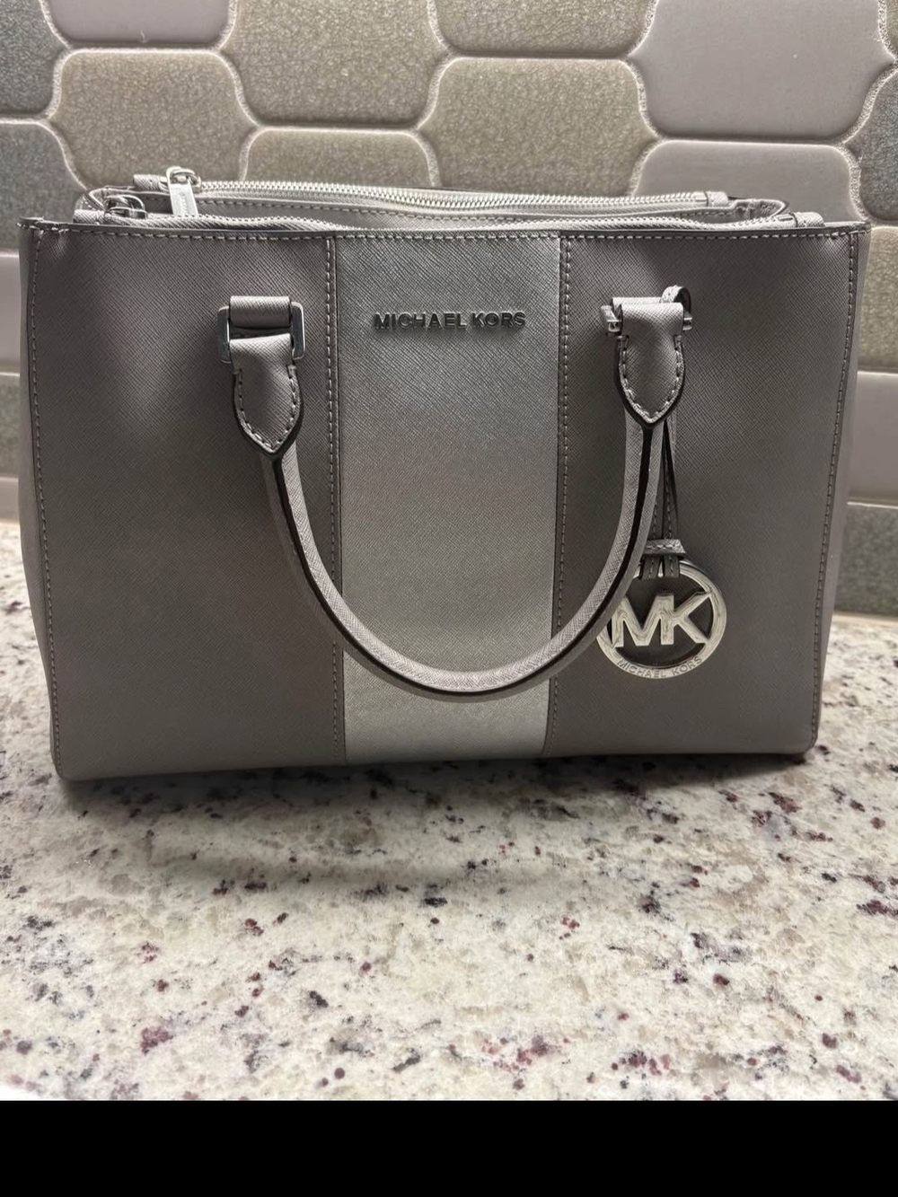 MICHAEL KORS Two-Tone Gray Saffiano Leather Satchel